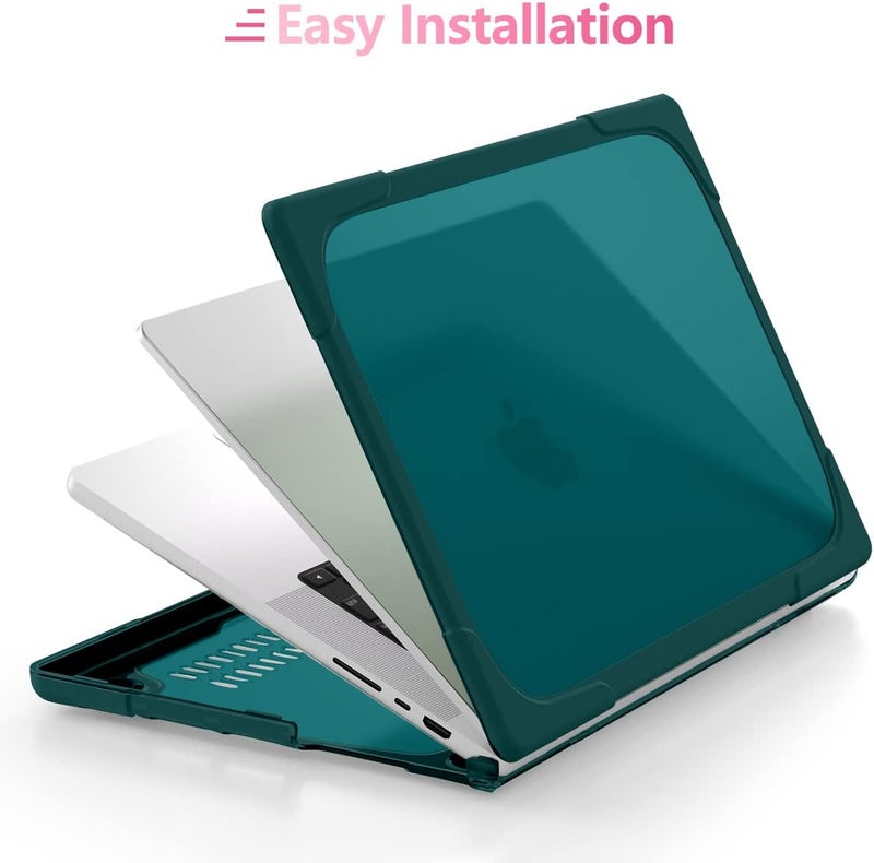 Batianda Heavy Duty Case for New MacBook Pro 14 Inch 2025 M5 M4 M3 M2 Pro/Max- Ergonomic Foldable Kickstand (Holds 22lbs/Zero Wobble) Matte Translucent Rugged Armor Cover with Spare Parts, Deep Teal - Image 5